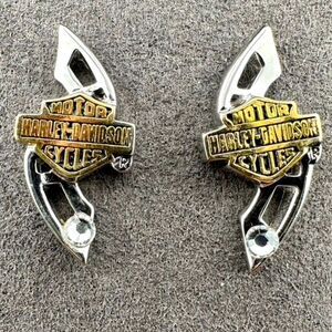 Harley Davidson Motorcycles Sterling Silver 925 Stud Gold plated Logo Earrings